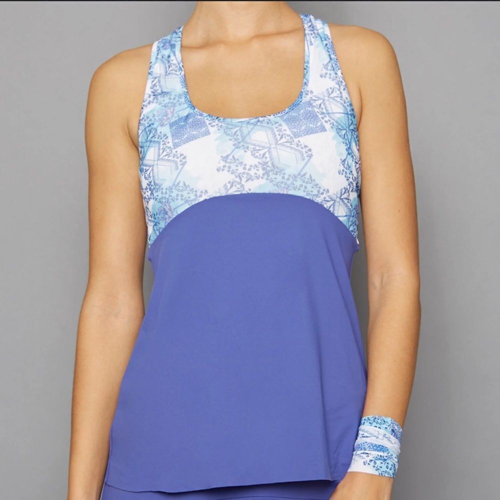 Denise Cronwall Activewear Scotia Print Racerback Tank Top In Blue Size XL